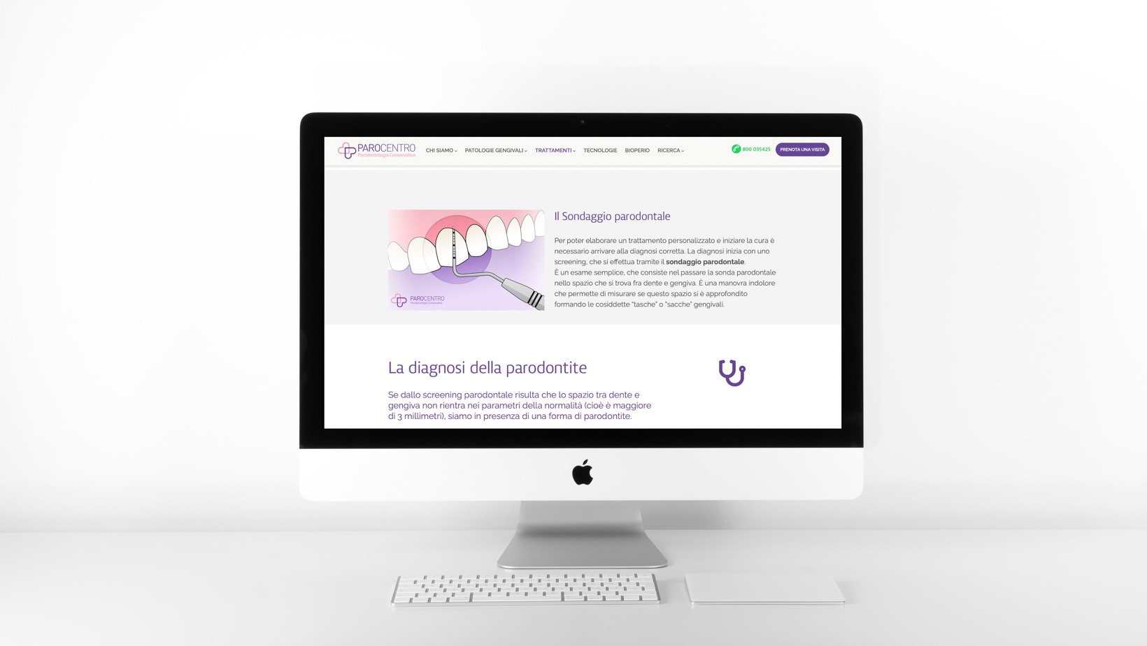 Screenshot del sito Internet dello studio dentistico Parocentro